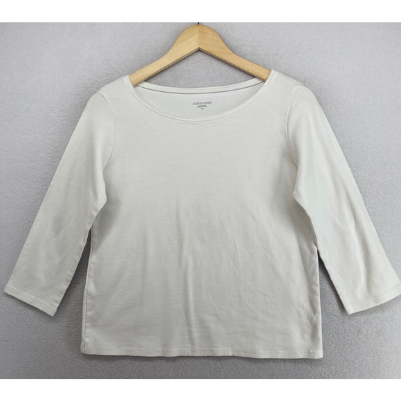 Eileen Fisher Tops - EILEEN FISHER Top S Stretch Organic Cotton Jersey Round Neck 3/4 Sleeve White